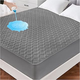 Lunsing Waterproof King Mattress Protector, Soft Breathable and Noiseless King Size Mattress Pad Cover with 6-18 in Deep Pockets,Gray