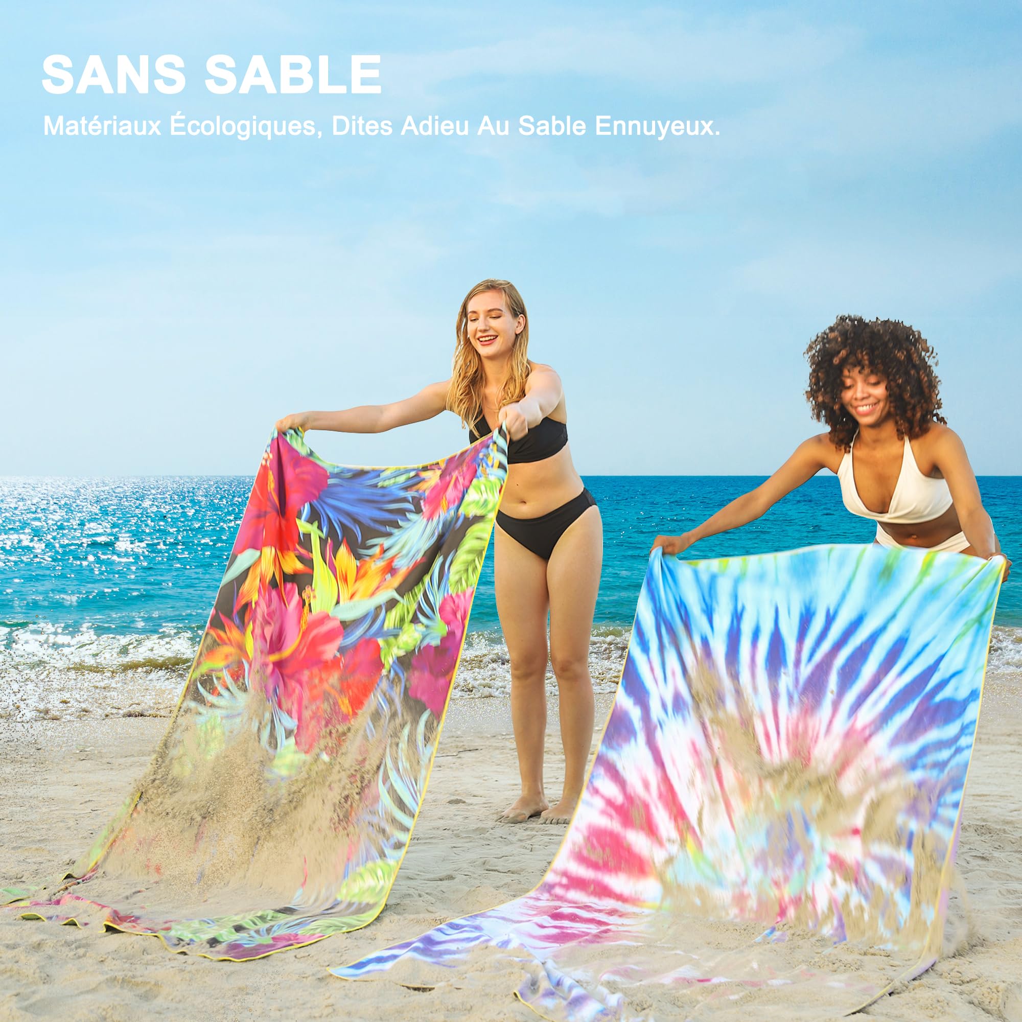 Winthome Serviette de Plage à Impression Écologique Recto Verso sans Eau, Drap de Plage Microfibre à Séchage Rapide, Légère, Anti-Sable, pour Plage, Piscine, Camping, avec Sac, Oeko(180x90cm,1 Pièce)
