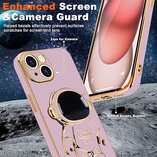 Miniatura 3 de Pepmune Funda para iPhone 15, lindo soporte de astronauta 3D con 2 protectores de pantalla protección de cámara Soporte de silicona suave a prueba