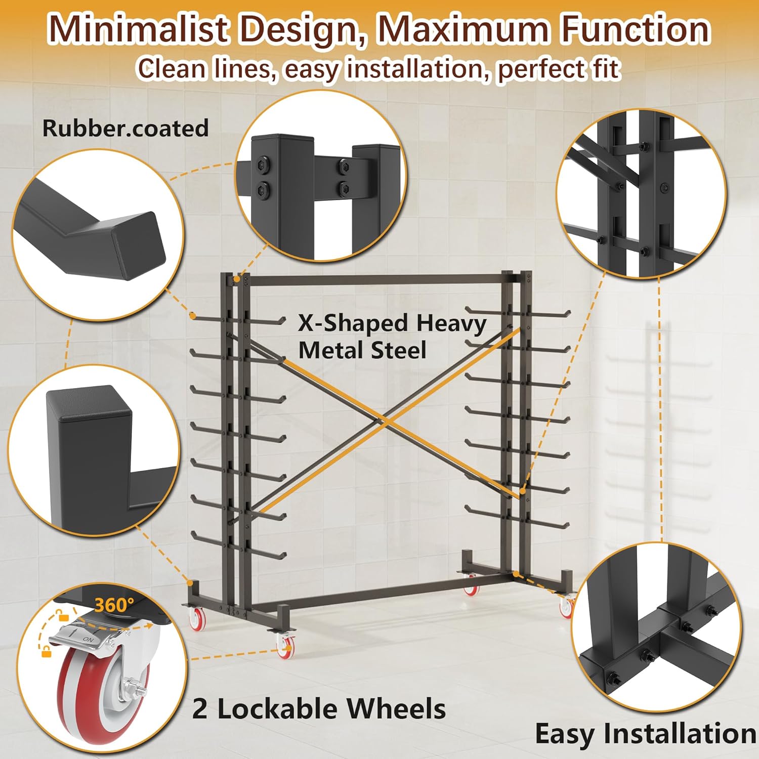 7-Tier Steel Storage Rack,Detachable Lumber Storage Rack,Load 2000 Lbs Heavy Organizer Shelf for Garage Shed Basement(With Wheel)