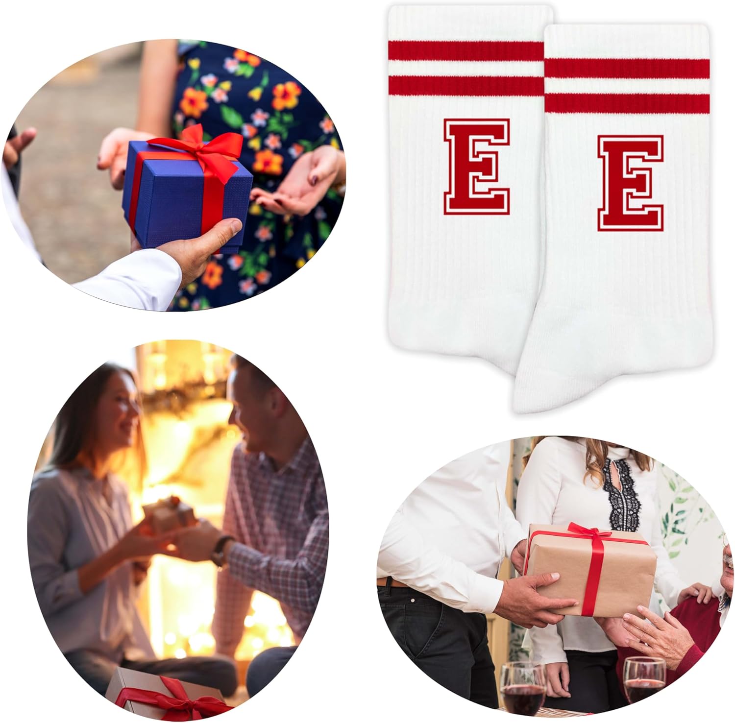 Striped Initial Socks with the Letter in Red,Gifts for Birthday,Christmas,etc.,Socks for Adult,Teens,Men&Women. - Image 5
