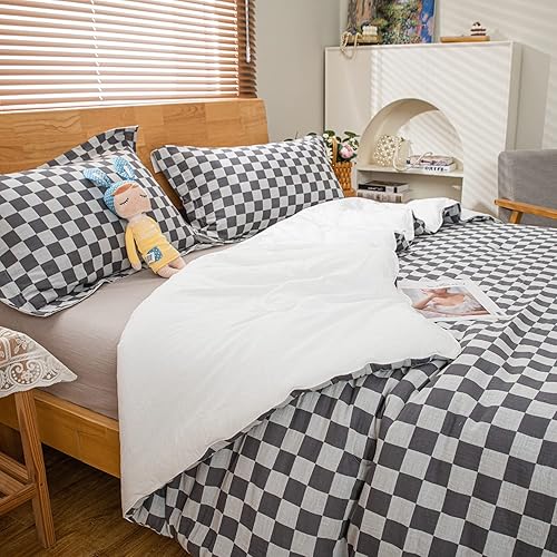 LLanCL Juego de edredón Queen 100% algodón, edredón reversible alternativo de plumón de soja natural con 2 fundas de almohada (88 x 92 pulgadas,