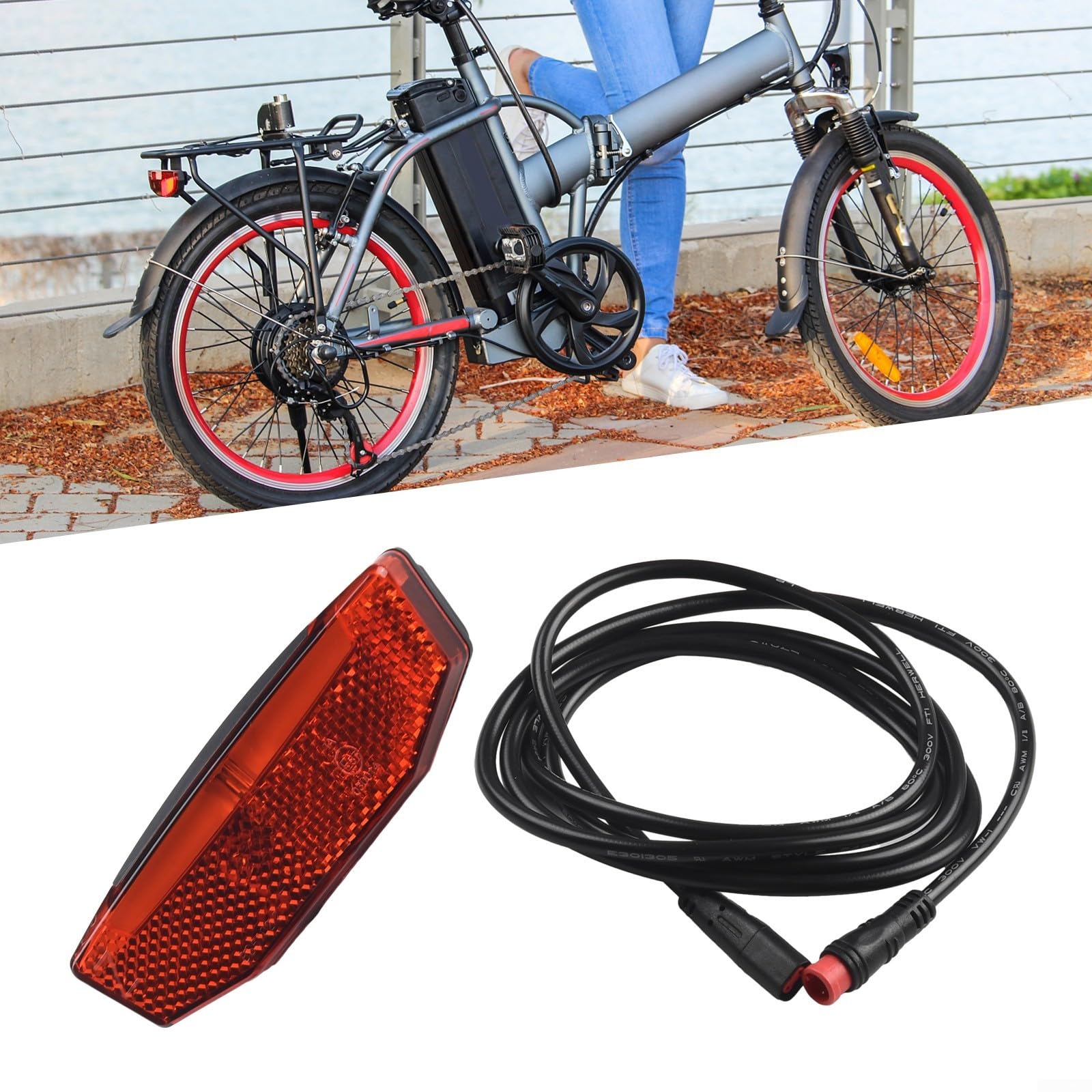 E-For - Fanale posteriore a LED per bicicletta, 36 V, 48 V, per scooter, 7 LED di sicurezza con cavo da 120 cm, alloggiamento in ABS, connettore SM compatibile