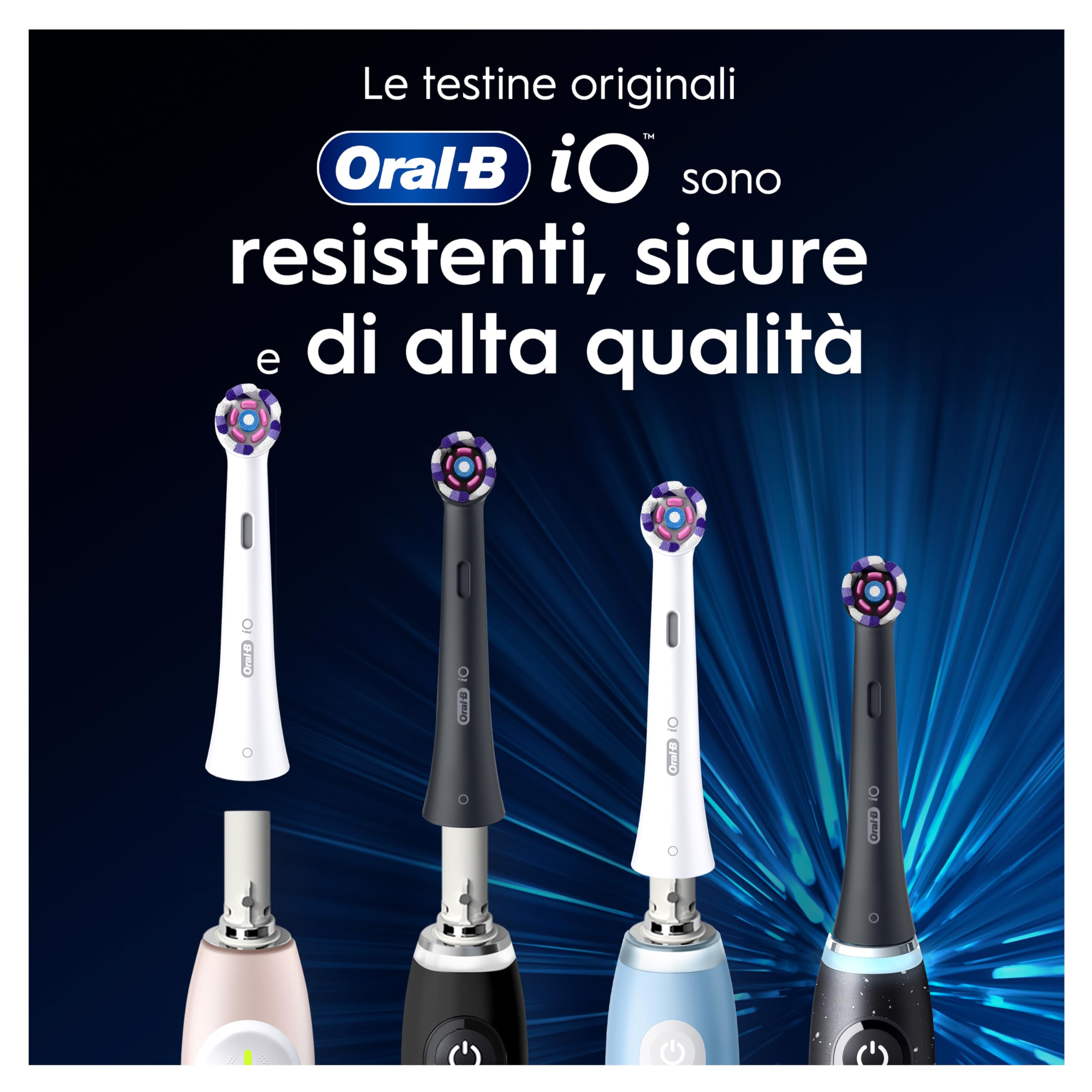 Oral-B Testine di Ricambio iO Radiant White, Nere, 8 Ricambi - 8 Testine di Ricambio per Spazzolino Elettrico, Rotonde Originali, Setole Angolate e Setole Lucidanti, Pulizia Denti