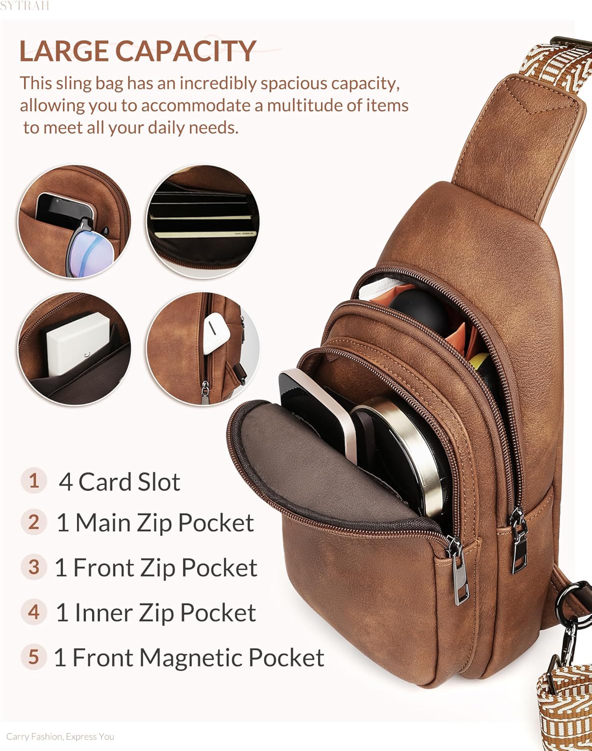 Sling Bag for Women, Crossbody Bags Purse for Women Trendy Vegan Leather Fanny Pack with Adjustable Strap - Image 4