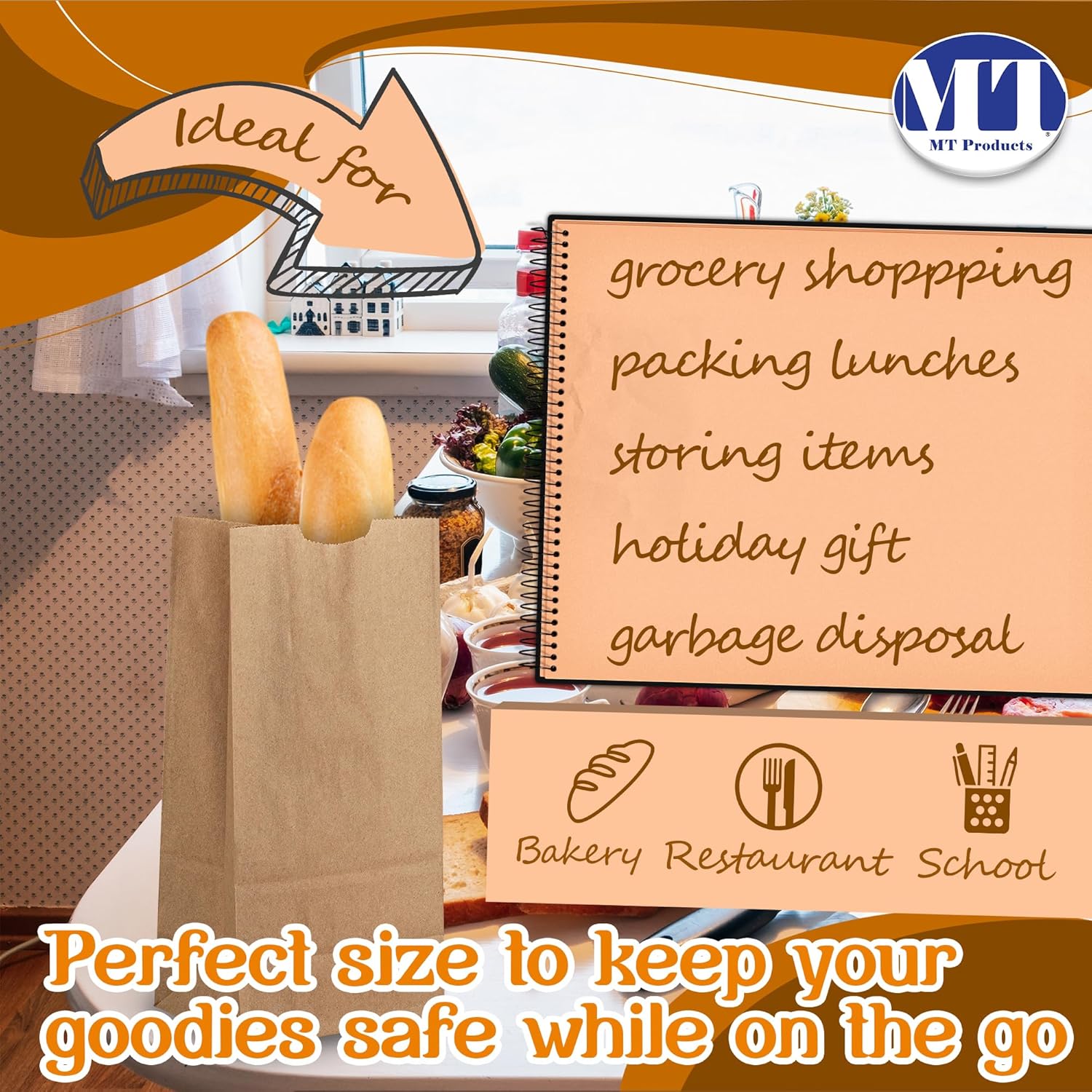 MT Products Kraft Paper Bags 8 lbs. - Disposable Paper Lunch Bags Perfect for Shopping - Pack of 100 - Image 5