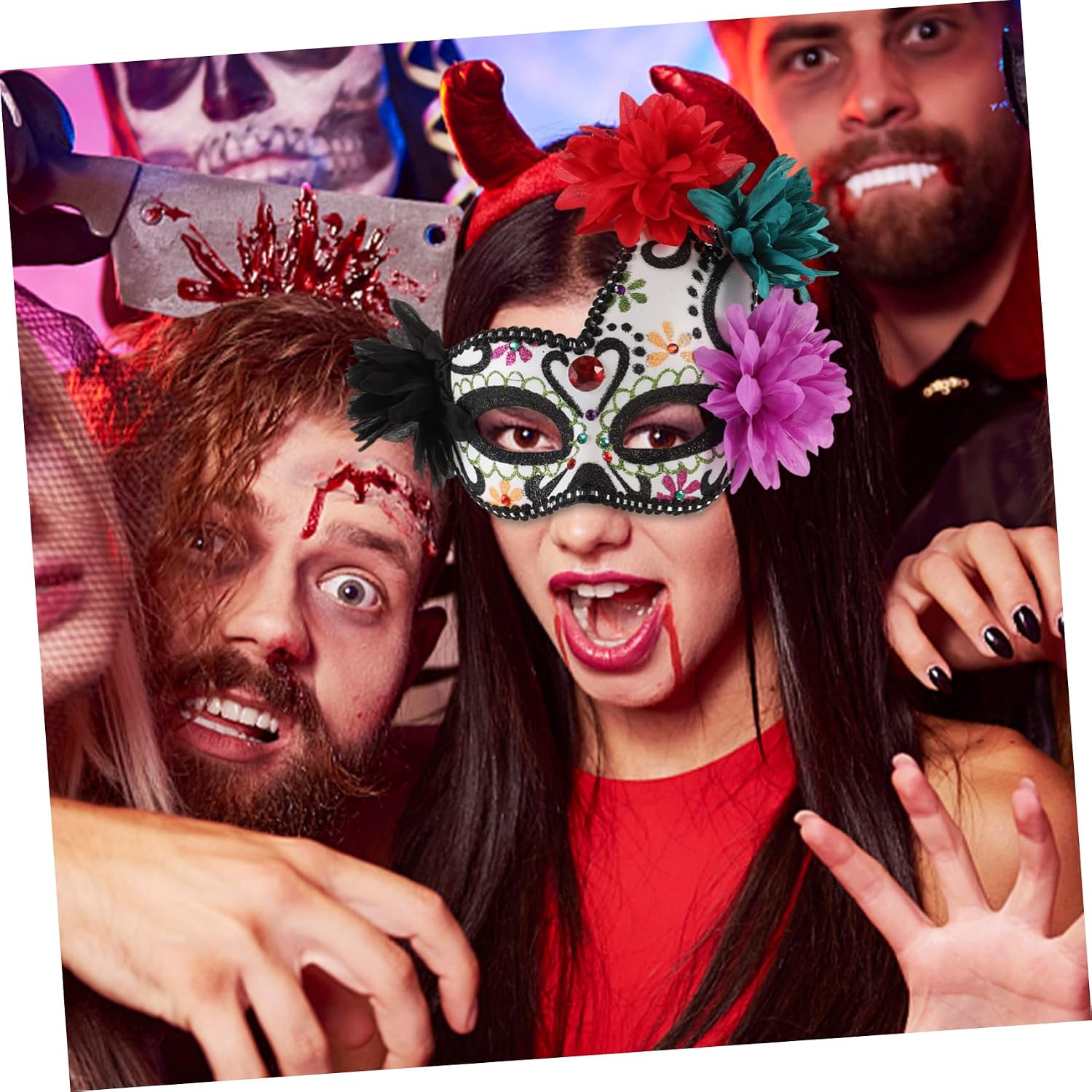 Halloween Mexican Day of Dead Flower Half Face Masquerade Mask