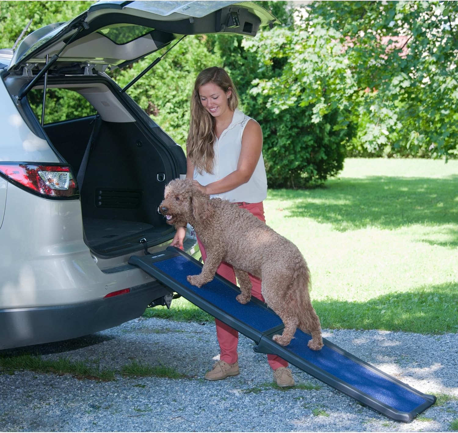Pet Gear Travel Lite Ramps for Dogs and Cats, Compact Easy-Fold, Lightweight and Portable, Built-in Carry Handle, Supports 150lbs, Size 66″ x 16″, Navy