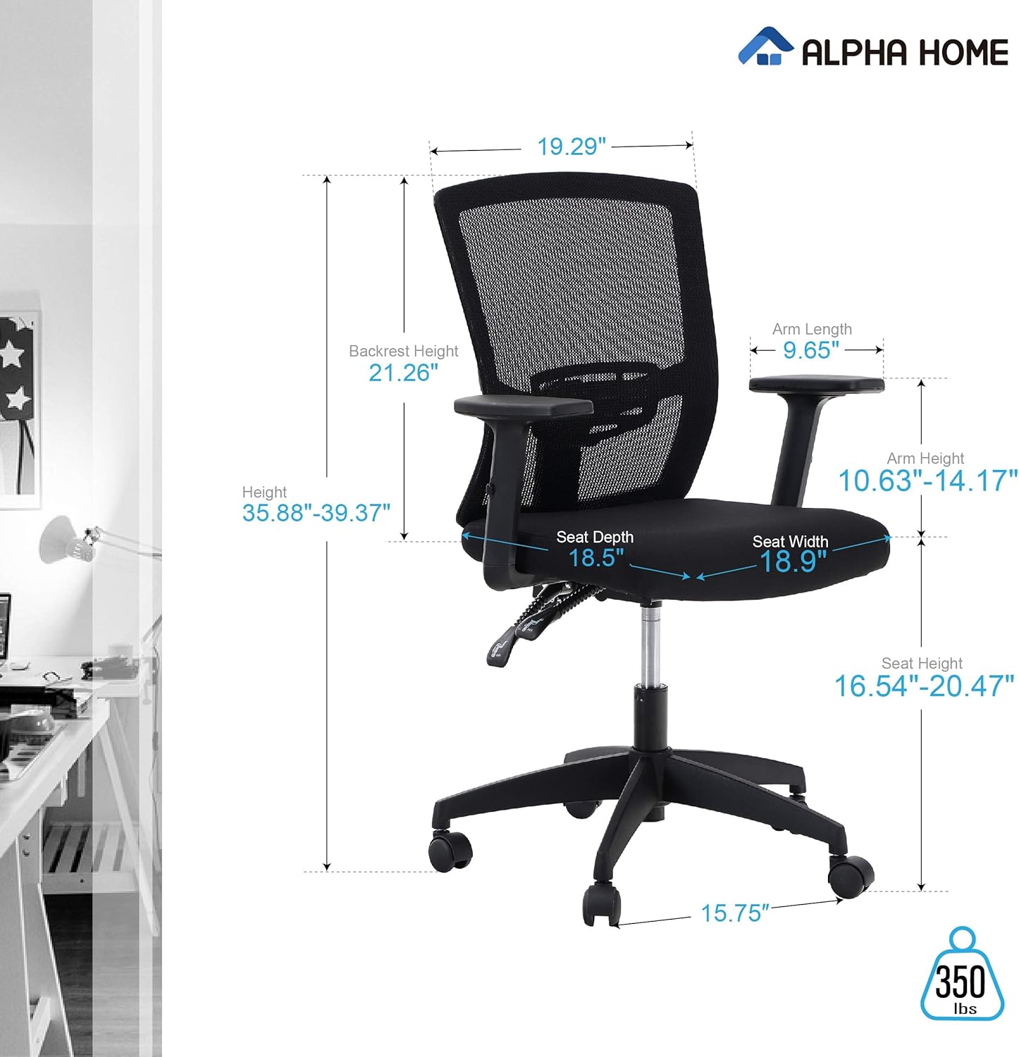 Thumbnail 2 de ALPHA HOME Silla de oficina ergonómica 🪑 - Soporte lumbar ajustable