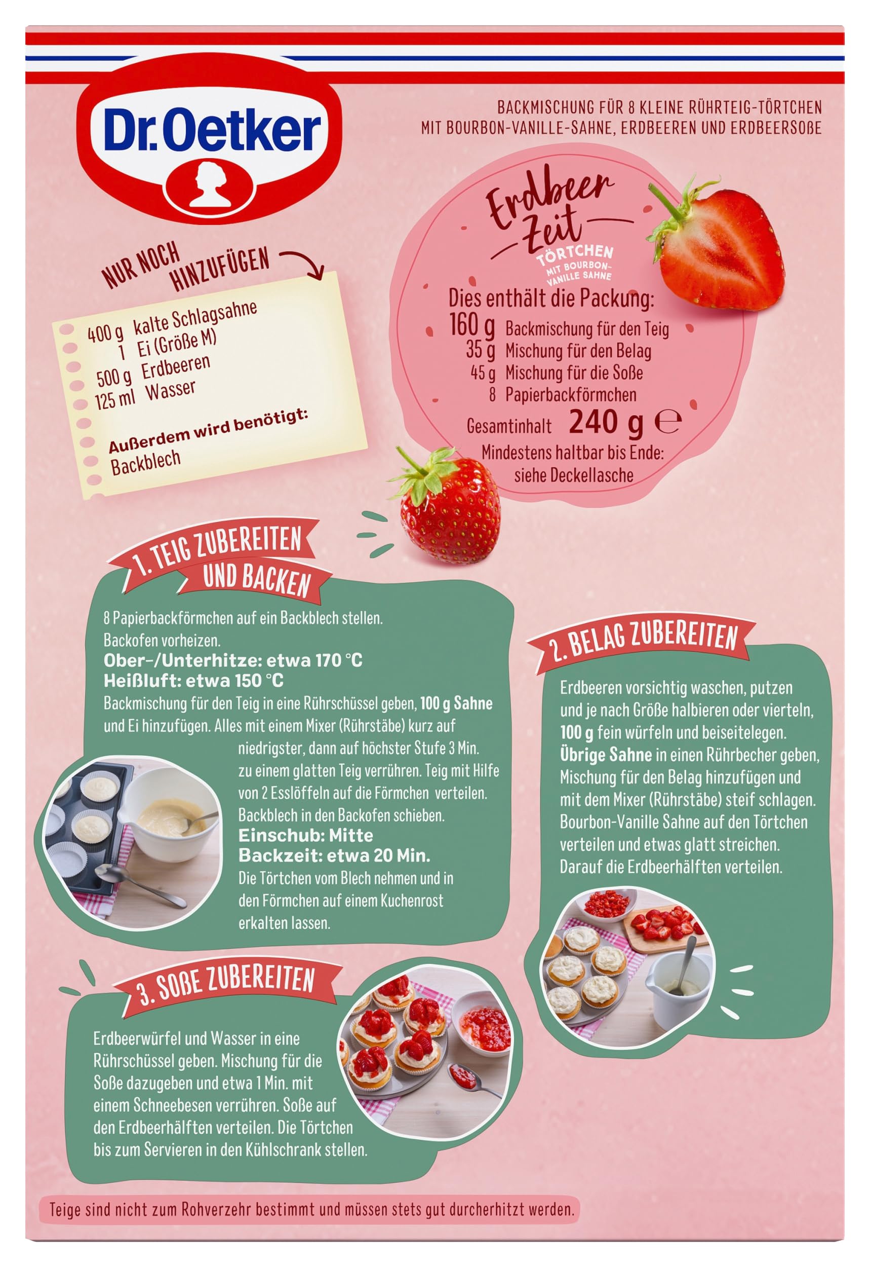 Dr. Oetker Erdbeer-Zeit, 8er Probier-Set Kuchen-Backmischung für 2x Maulwurf Kuchen, 2x Törtchen, 2x Tiramisu Schnitten und 2x Joghurt-Sahne-Torte, 8 verschiedene Erdbeerkuchen
