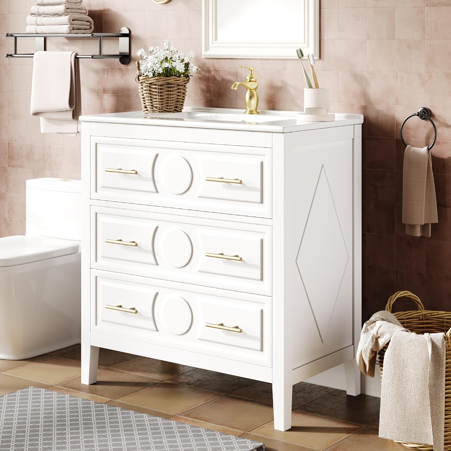 Mobiletto bagno retrò 81x46,5cm con lavabo in ceramica