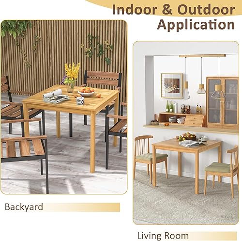 Miniatura 8 de Tangkula Mesa de comedor cuadrada para exteriores, mesa de comedor de madera de acacia para 4 personas con agujero para sombrilla de 1.9 pulgadas,