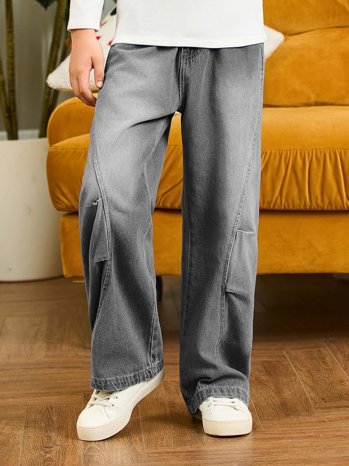 Haloumoning Boys Cargo Jeans Kids High Waisted Baggy Pants Casual Demin Pants with Multi Pockets 5-14 Years - Image 2