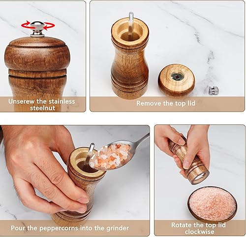 Miniatura 5 de Gulex Molinillo de pimienta de madera, molinillo de pimienta de madera de 5.5 pulgadas de grosor ajustable, mecanismo de molienda de cerámica,