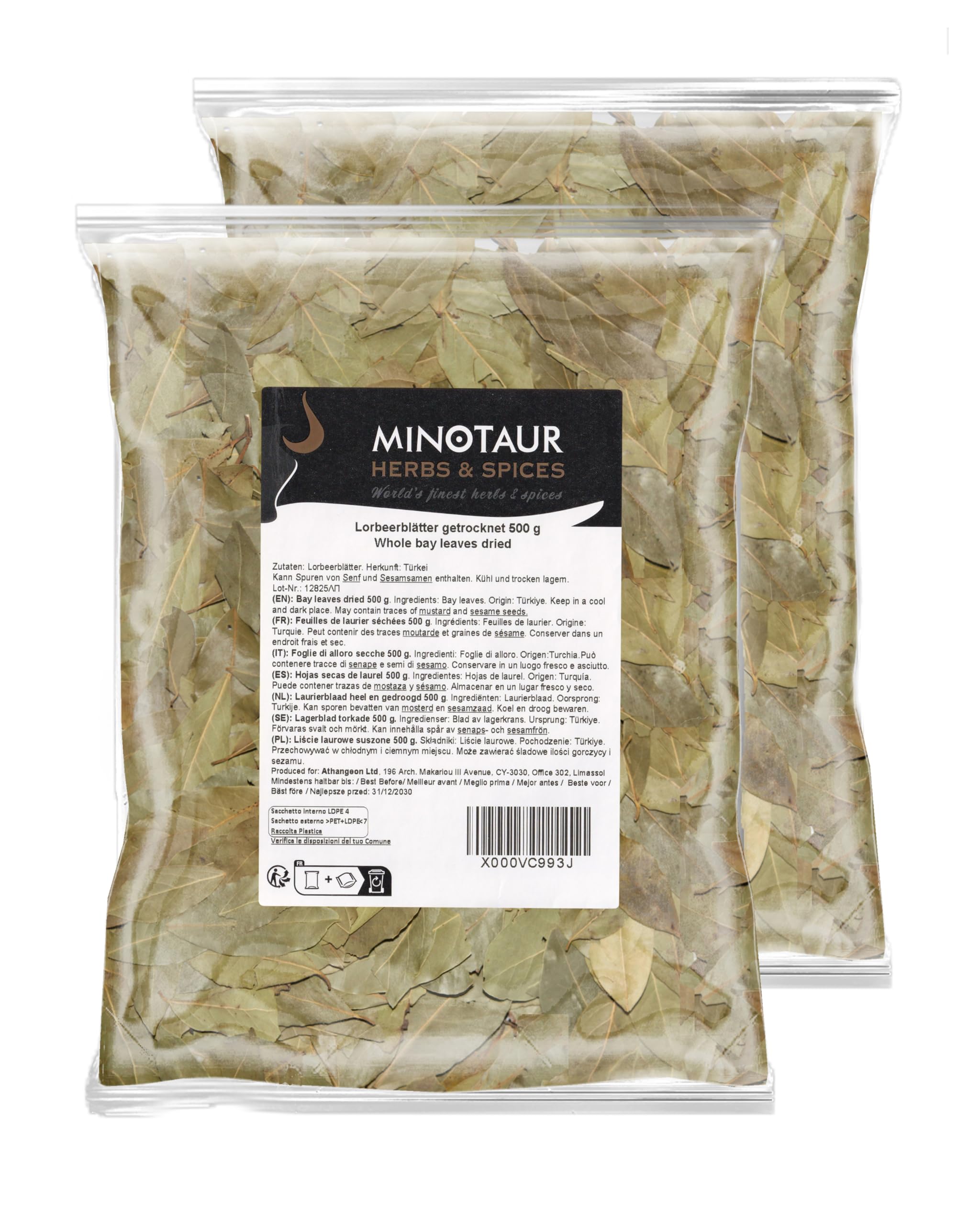 Minotaur Spices | Feuilles de laurier séchées | 2 x 500 g (1 Kg)
