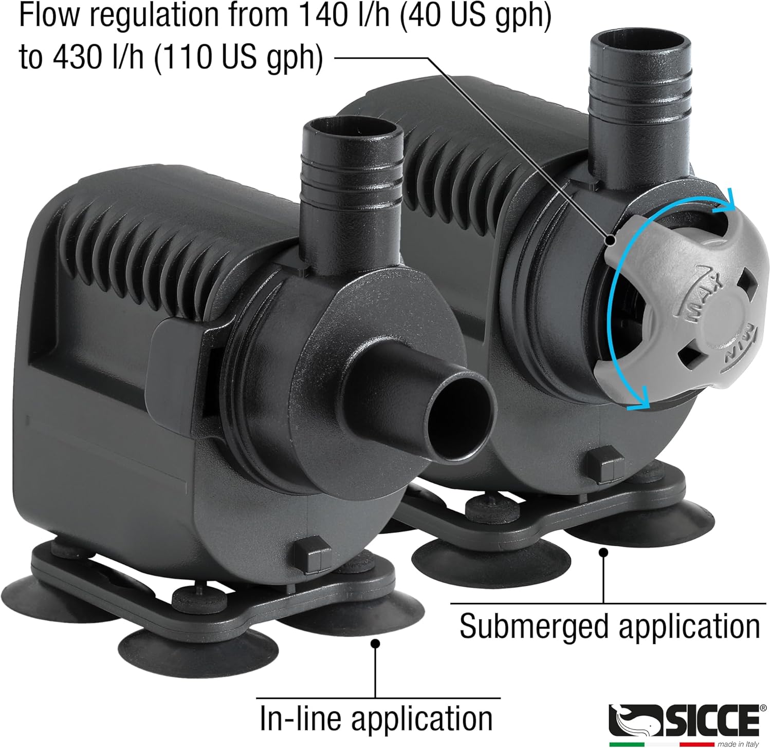SICCE Syncra Silent NANO Multifunction 110 GPH Submersible Water Pump | Italian Made 2.8W Ultra Quiet Durable Aquarium Fish Tank, Fountian, Pond, Hydroponics, Terrarium Black | Freshwater & Saltwater