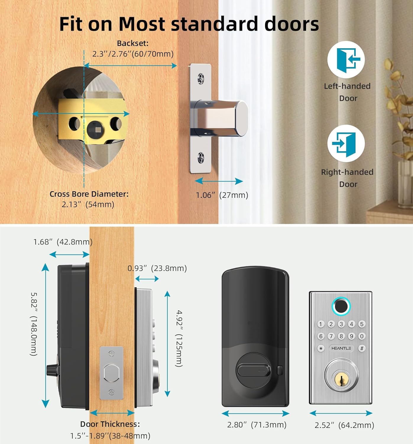 WiFi Deadbolt Smart Lock Fingerprint - HEANTLE Keyless Entry Front Door Locks Bluetooth Deadbolt Alexa APP Remote Control via WiFi
