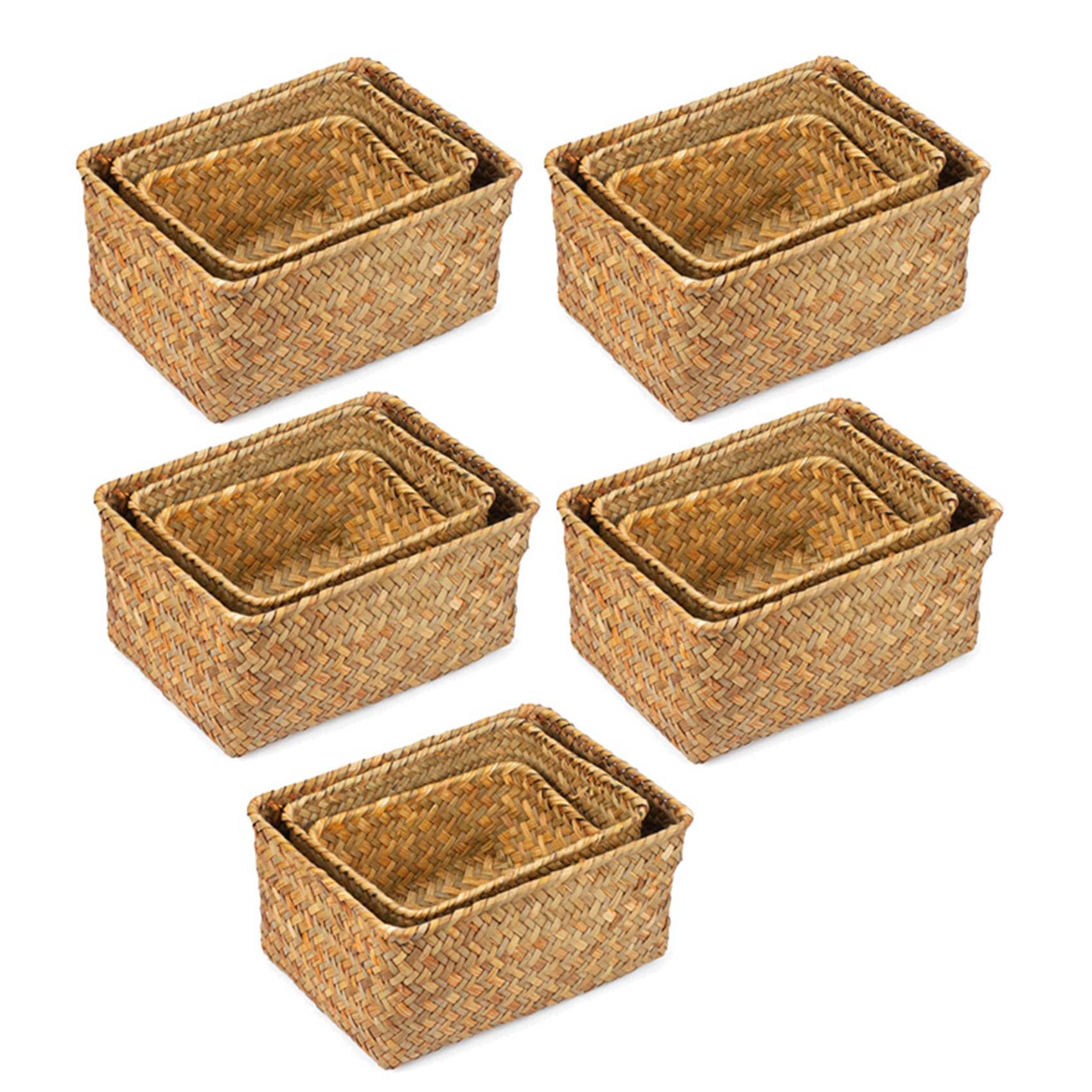 Hndhbfgrt 15X Seagrass Storage Basket, Multisize Handmade Rattan Shelf Baskets & Home Storage Bins Baskets for Decoration