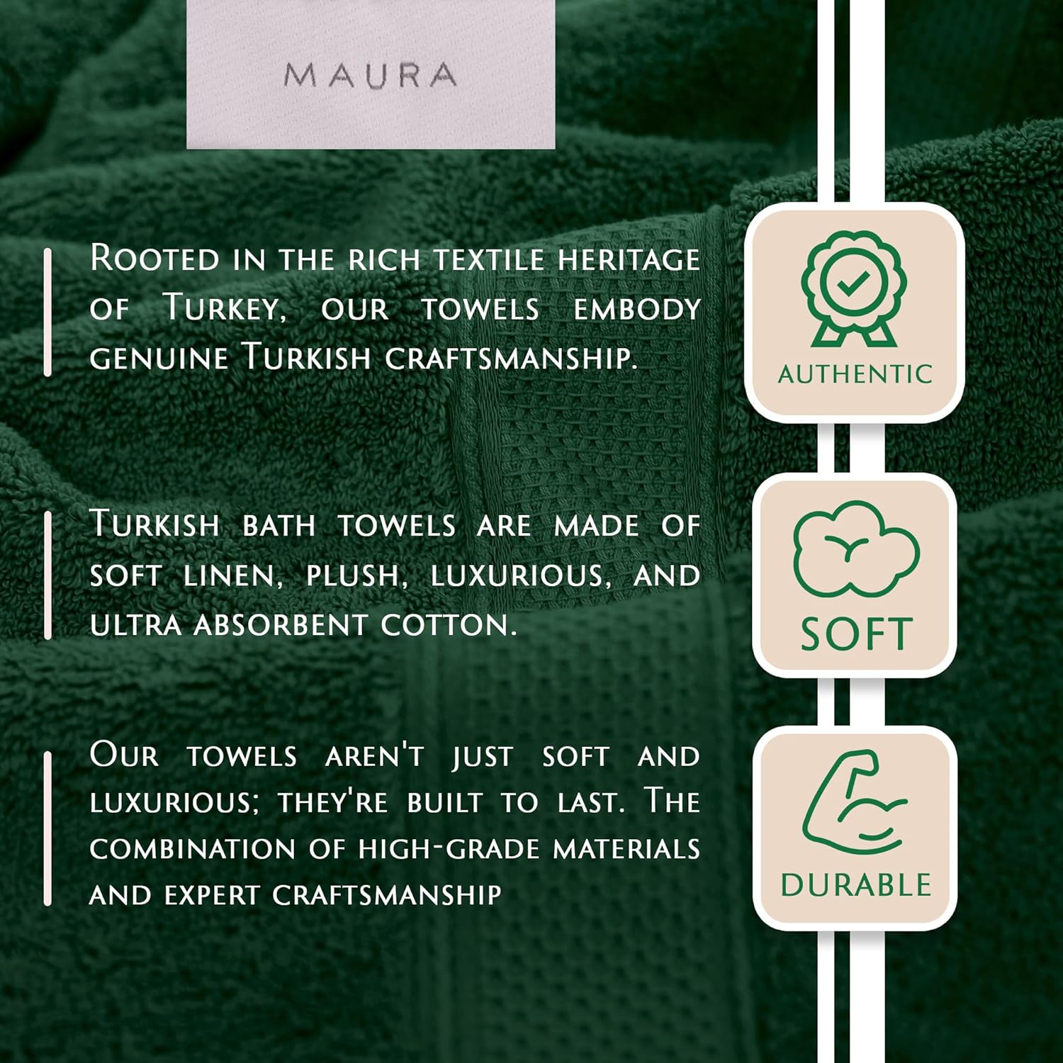 MAURA Hunter Green Bath Towel Set of 8 for Bathroom. Turkish Cotton Luxury Bath Towels. Extra Large, Thick, Plush & Soft. Hotel & Spa Quality - Dark Green - Image 2