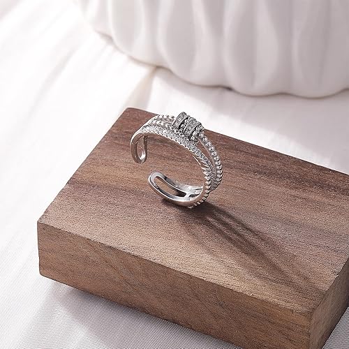 Vista 6 de PRETOLE Anillos de ansiedad para mujer, anillo de plata de ley con tarjeta de circonita cúbica, anillo giratorio ajustable, anillo de ansiedad