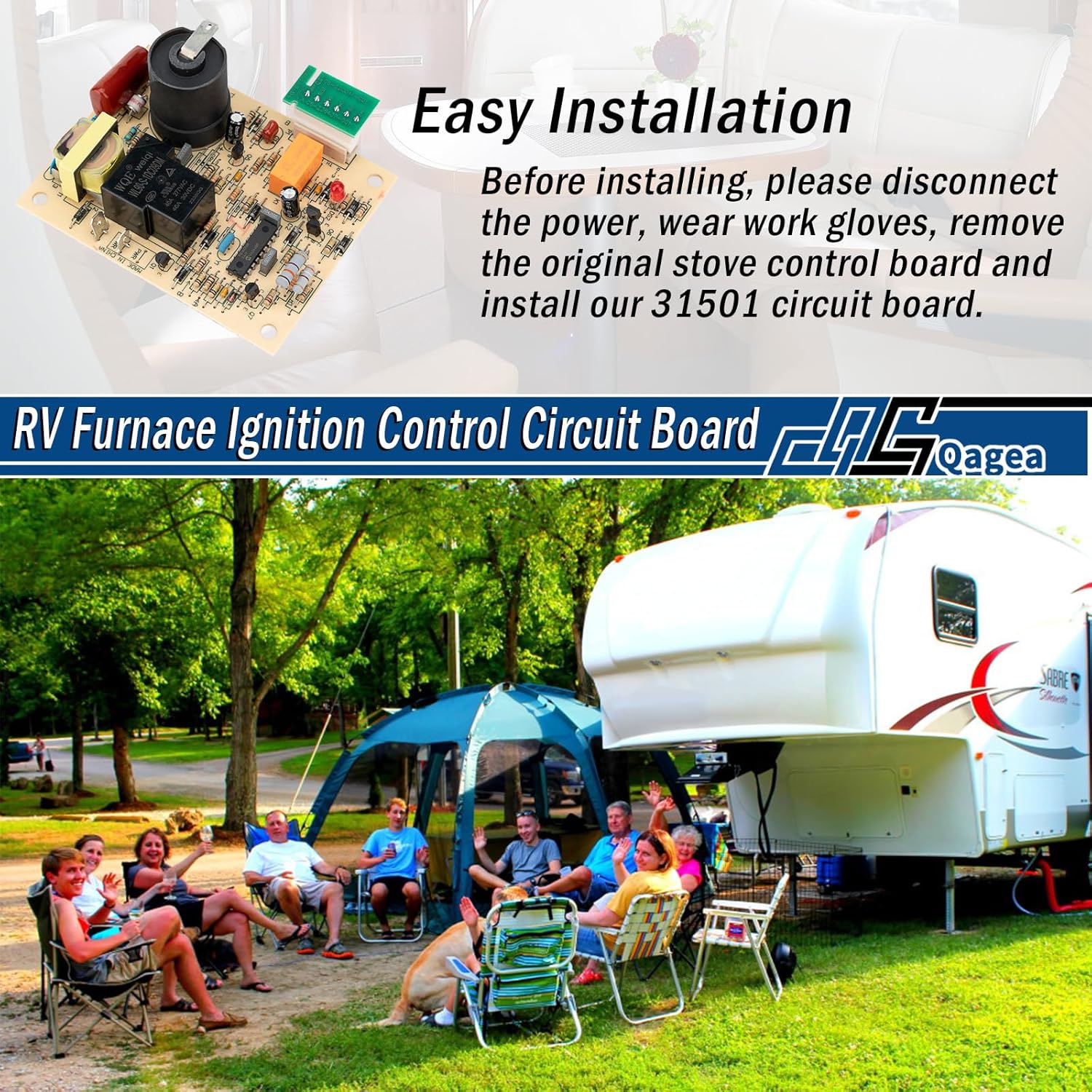 Qagea RV Furnace Ignition Control Circuit Board Yellow Replaces 31501 33488 33727 Fit for Atwood Hydro Flame Furnaces 7912-II, 7916-II, 7920-II, 8012-II, and More