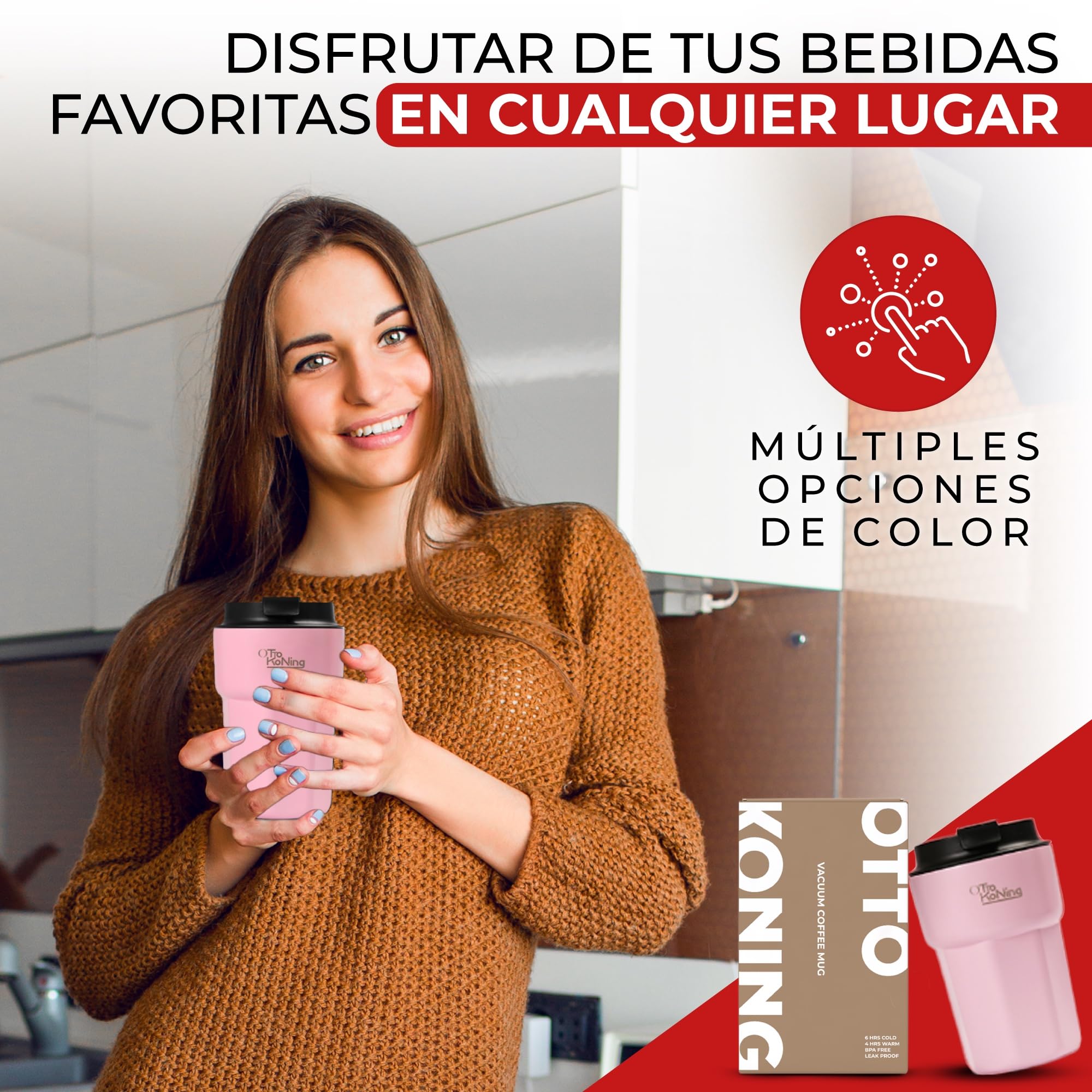 Otto Koning Termo Café 350ml. Taza de Café 100% a Prueba de Fugas, de Acero Inox sin BPA. Vaso Termo Café para llevar, Vaso Térmico para café, agua, té caliente y frío — view 6