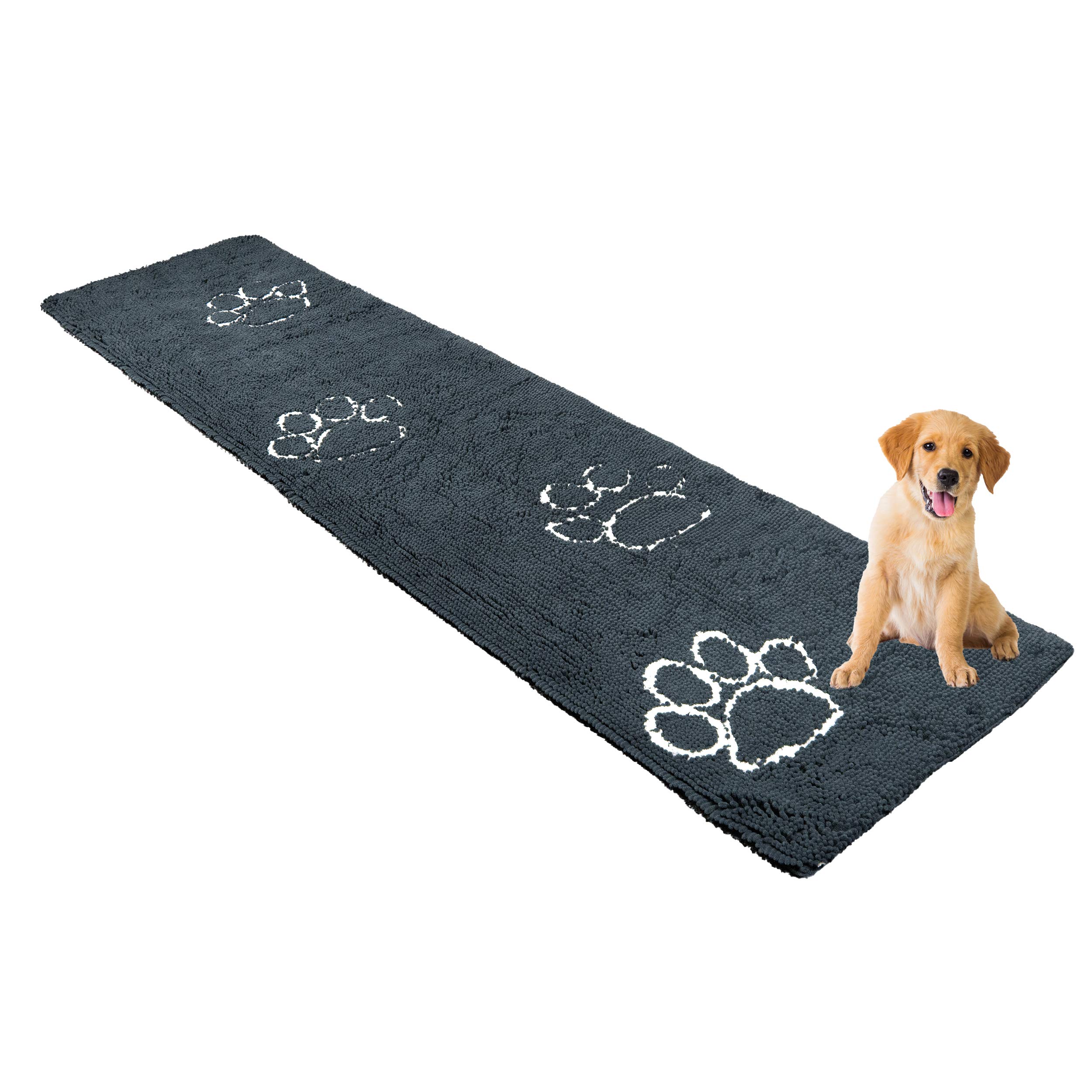 My Doggy PlaceMicrofiber Dog Mat for Muddy Paws, 8' x 2' Charcoal with Paw Print - Non-Slip, Absorbent and Quick-Drying Dog Paw Cleaning Mat, Washer and Dryer Safe - Hallway Runner