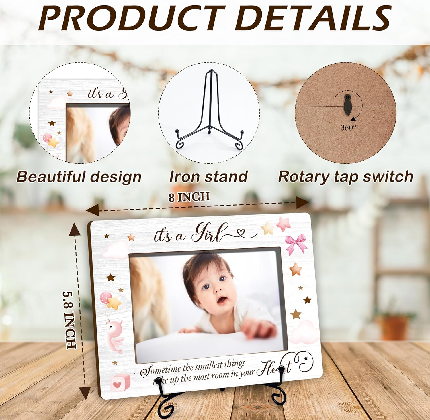 Baby Girl Photo Frame, Newborn Picture Frames, It's A Girl Photo Frame, Nursery Decorations, Gender Reveal Baby Shower Gifts, New Father Mom To Be Gifts, Wooden Picture Frames -A22 - Image 2