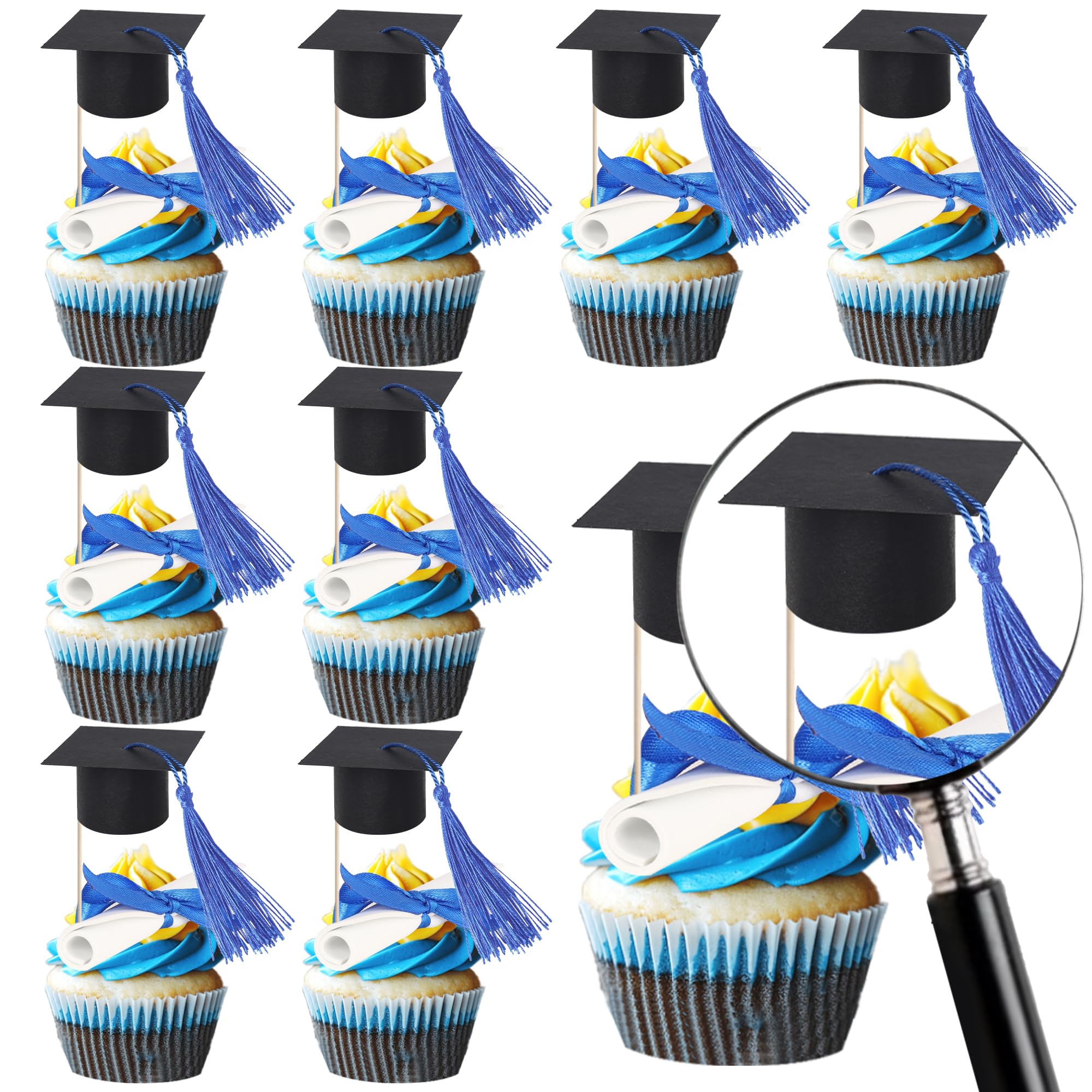 SYKYCTCY 24 Pack Class of 2026 Cupcake Toppers Congrats Grad Cap Diploma Cupcake Picks Grad Cap Cake Decorations for Class of 2026 Graduation Theme Party Supplies