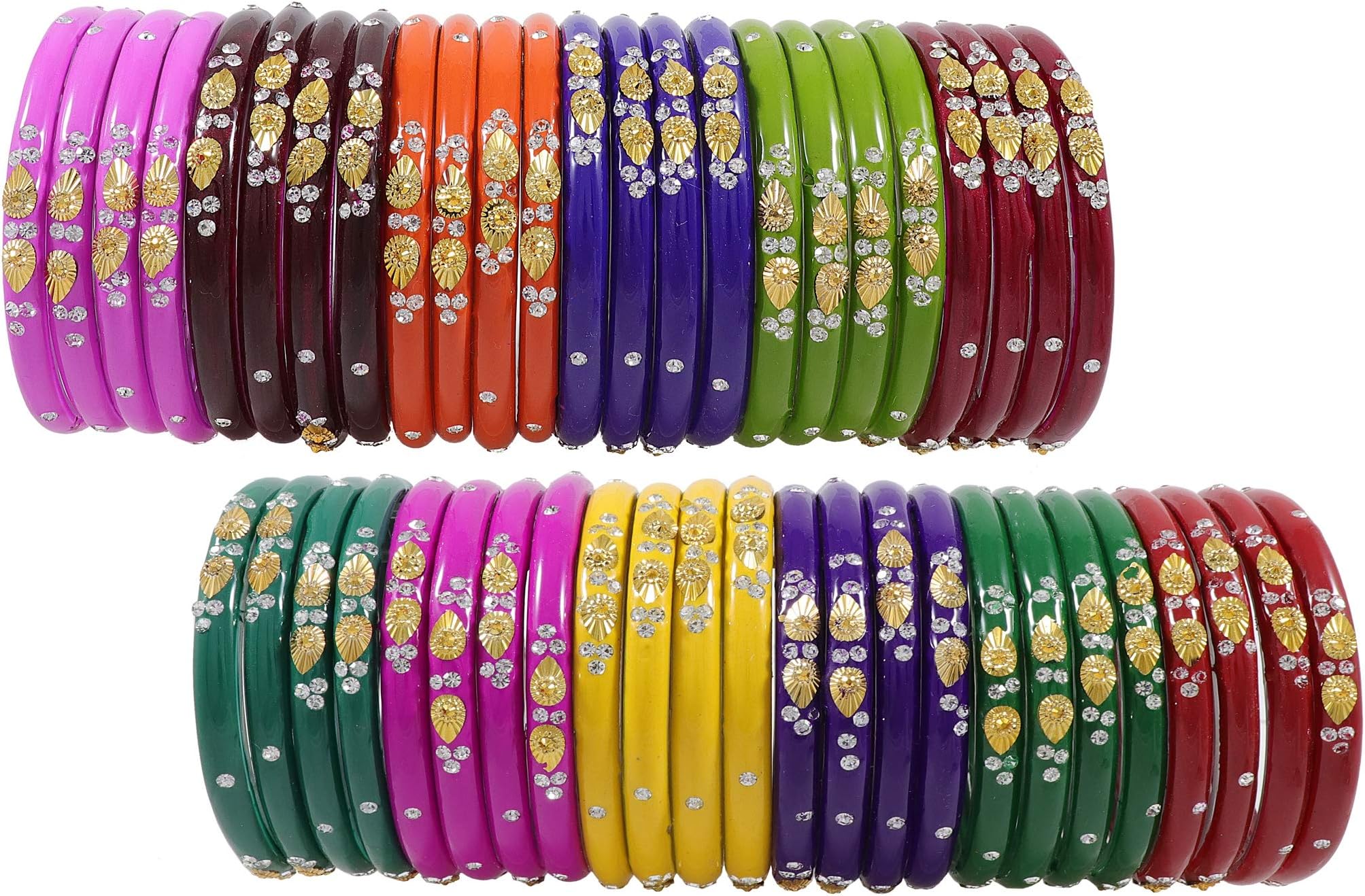 ZULKA Glass with Zircon Gemstone Or Beads Studded worked Glossy Finished Kada Set For Women and Girls