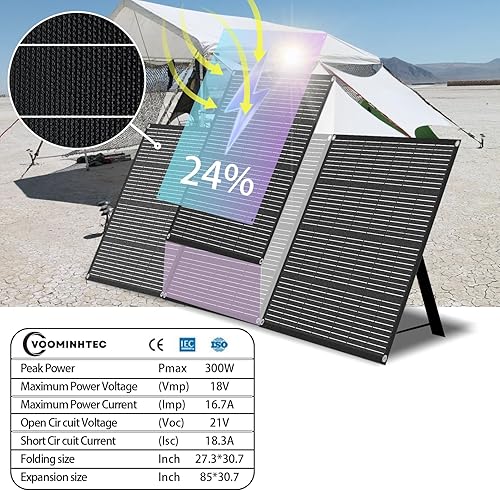 Miniatura 2 de 310 W 18 V Panel solar plegable portátil monocristalino ETFE 24% alta eficiencia plegable Kickstand ultraligero impermeable IP65 cargador solar para