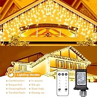 Vista 3 de Luces de carámbano para exteriores, 95 pies, 800 luces LED de Navidad blanca cálida para exteriores, 8 modos, temporizador, luces de carámbano