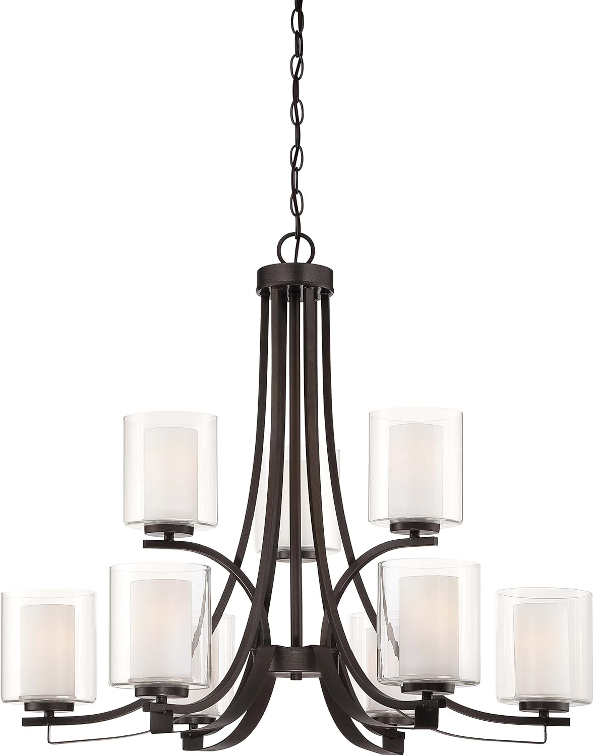 Minka Lavery 4109-172 Parsons Studio Glass with Shades 2 Tier Chandelier Lighting, 9 Light, 900 Watts, Smoked Iron