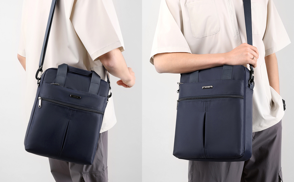 Zhongningyifeng Heren 14-inch Laptop Messenger Tas Nylon Grote Schoudertas Zakelijke Waterdichte Casual Zwart Crossbody Tas voor Werk Reizen Outdoor