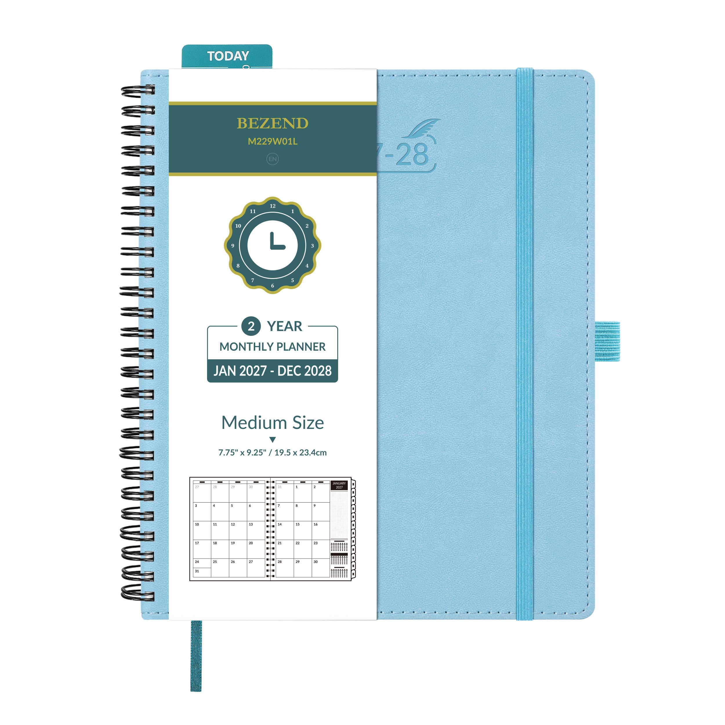 BEZEND Month to View Diary 2027-2028 Spiral 23.4 x 19.5 cm (Jan 27-Dec 28)