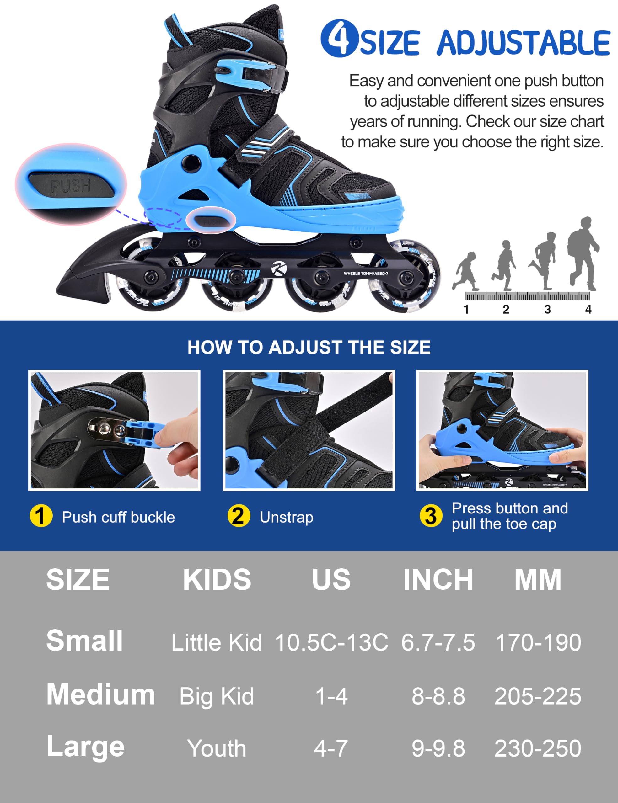 Kuxuan Skates Patins à roulettes réglables pour garçons, filles, enfants avec roues lumineuses, pour adolescents, débutants, femmes