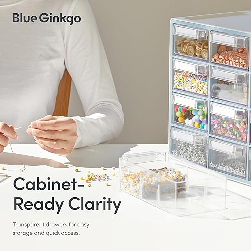Miniatura 5 de Blue Ginkgo Gabinete mediano de 16 cajones, organizador transparente apilable para hardware, cuentas, ladrillos de plástico, oficina y