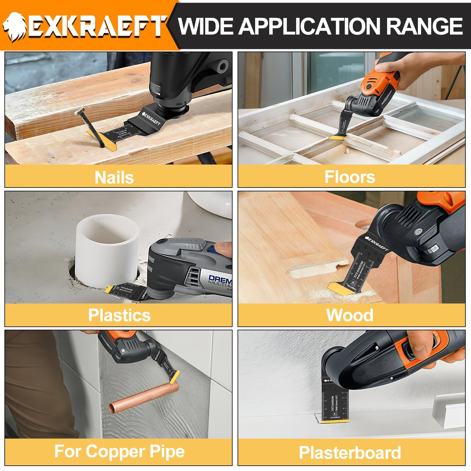 EXKRAEFT 18 cuchillas oscilantes de titanio, cuchillas multiherramienta universales para clavos de metal, madera, plástico y material duro, hojas de sierra oscilantes compatibles con Dewalt Milwaukee