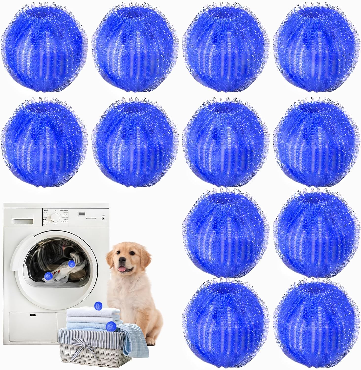 12 PCS Pet Hair Remover for Laundry, Reusable Dog & Cat Hair Remover Tool, Effectively Removes Pet Hair, Lint and Dander from Bedding and Clothing, Suitable for Washing Machines, Dryers