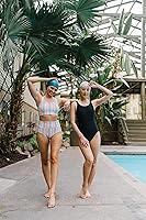 Vista 6 de Lane5 Swim - Pack de 2 gorros de natación de silicona para adultos, hermosos diseños para mujer. Sin látex. Estampado de manchas y azul sólido