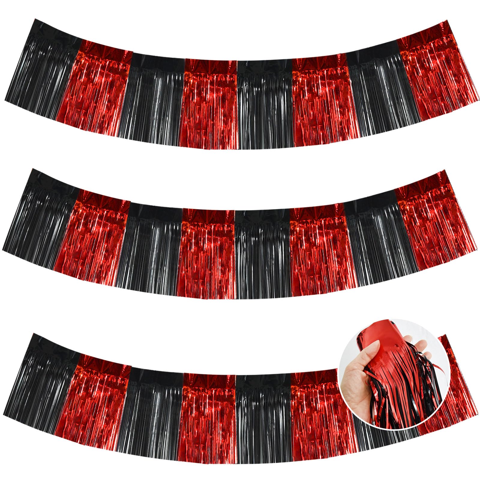 BEISHIDA Red Black Fringe Garland Banner 30ft Wall Tinsel Foil Streamers