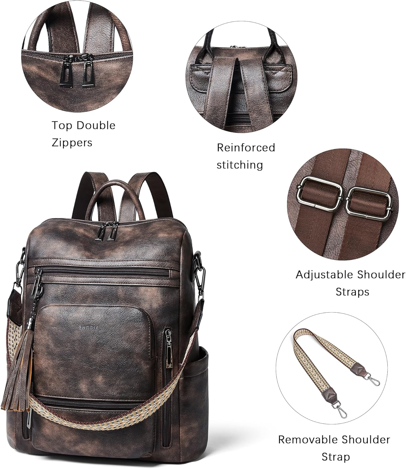 Shrrie Vegan Leather Laptop Backpack for Women 15.6 inch Work Backpack Fashion Travel Backpack Purse for Travel College Work - Image 6