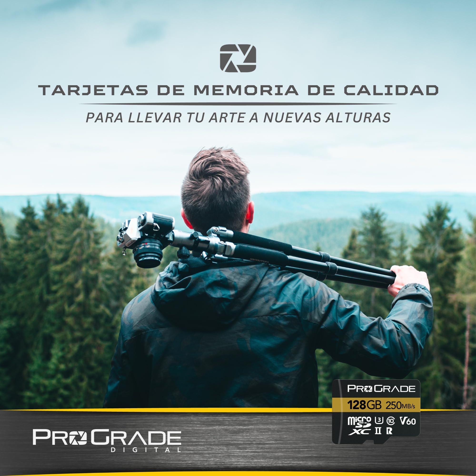 Tarjeta microSD V60 (128 GB), Probada para Dispositivos de Tarjetas SD de tamaño Completo, hasta 250 MB/s de Lectura, 130 MB/s de Escritura. ProGrade Digital