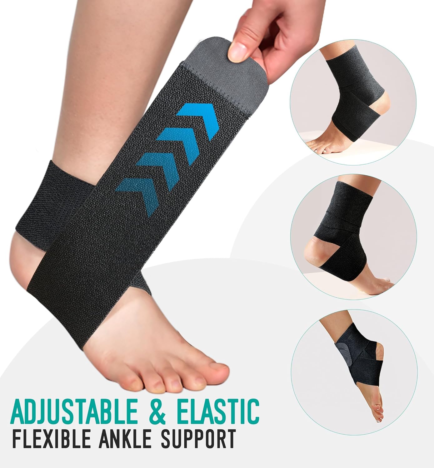 HiRui Ankle Support Brace for Men & Women, Adjustable Compression Strap for Sprains, Plantar Fasciitis, Achilles Tendonitis, Running, Workout, Sports – Fits Left & Right Foot (2, Black, Large)