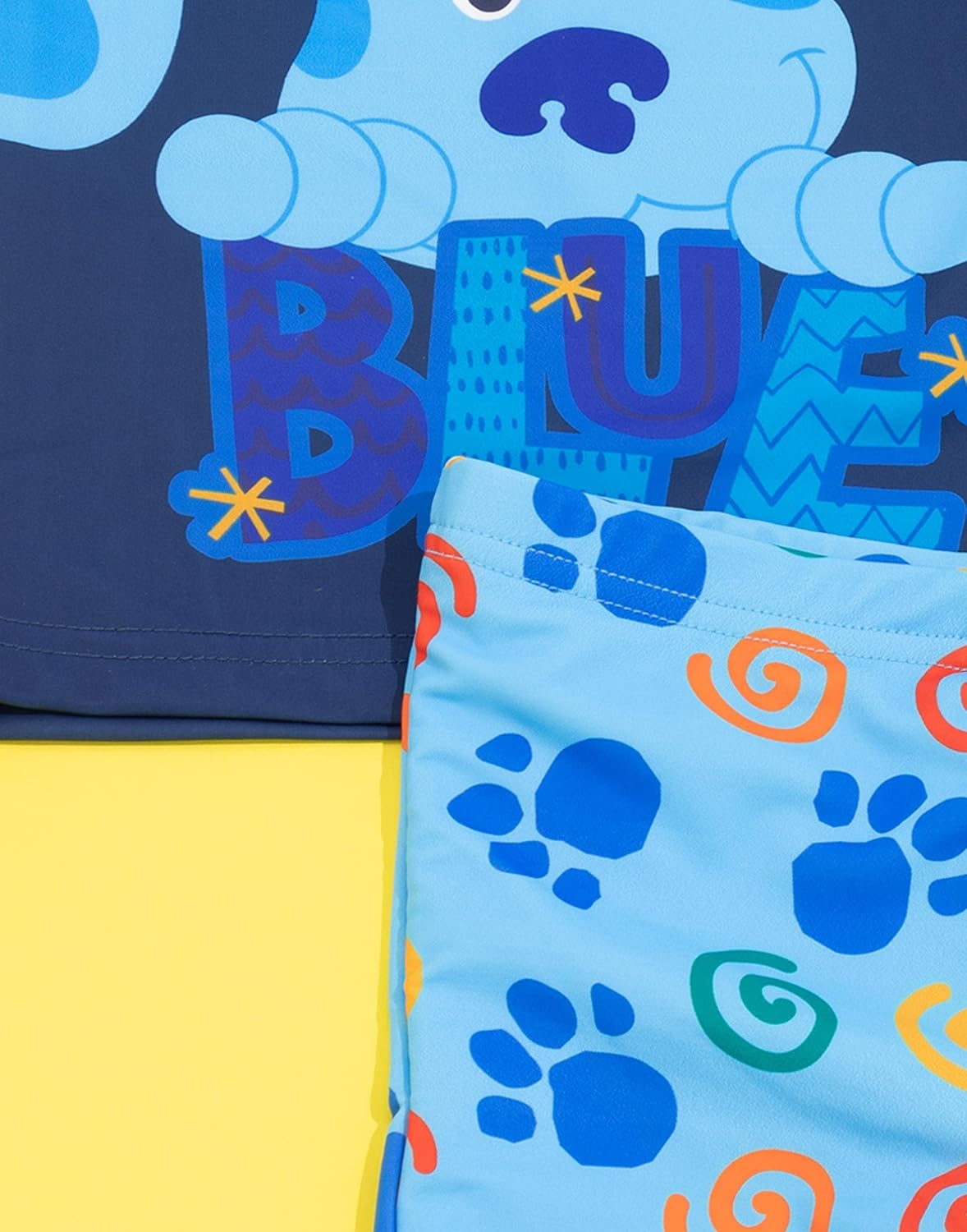Blue's Clues and You Boys Swimsuit Set in Blue | 2 Piece T-Shirt & Swim Shorts Bundle for Kids | Smile with Blue Animated Puppy Swimming Costume | Fun Cartoon Swimwear Merchandise Gift for Children