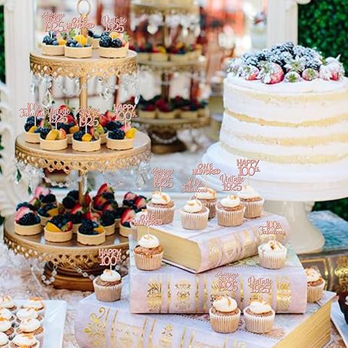 Miniatura 6 de 30 piezas vintage de 1925 adornos para cupcakes con purpurina de cien centenares fabulosos de feliz cumpleaños número 100 impresionantes desde 1925,