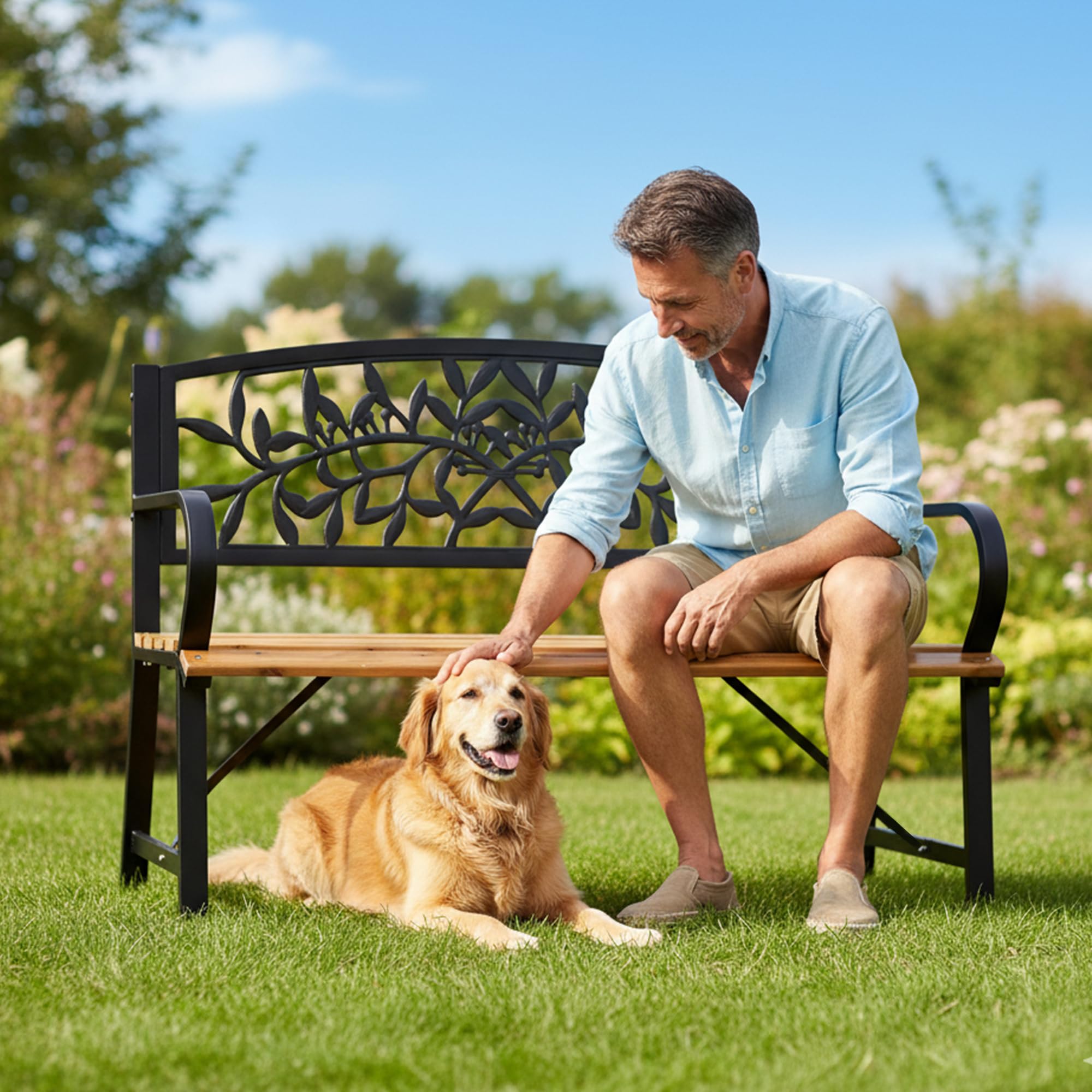 AKORD Panchina da Giardino REO con Gambe in Ghisa e Legno Verniciato | Panca da Esterno | Panchine Esterna con Bracciolo | Panche Moderno Resistente alle Intemperie | Larghezza 118 cm | Nero