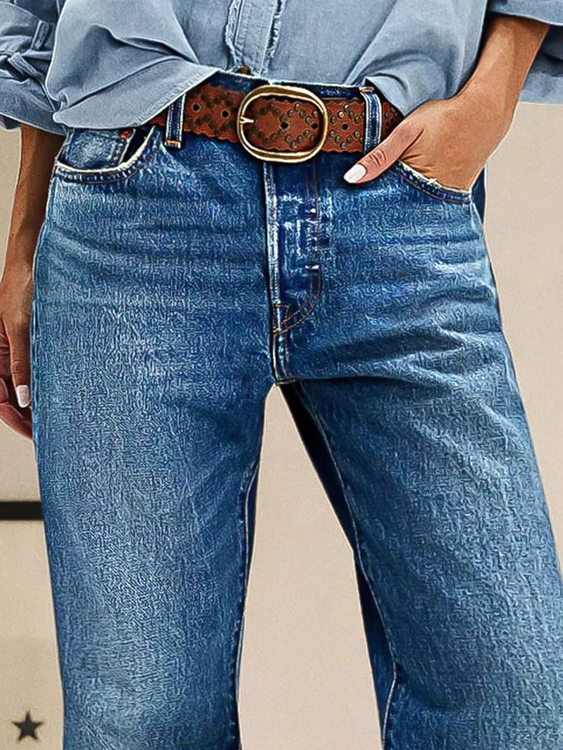 Flamingals Women’s Mid Rise Straight Leg Jeans Trendy Baggy Wash Raw Hem Denim Jeans Without Belt - Image 2