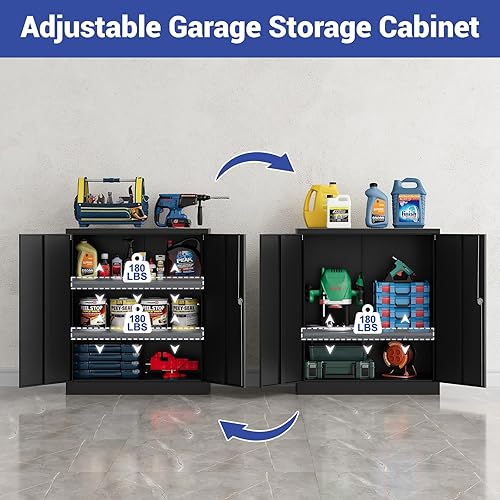 Miniatura 5 de Gabinete de almacenamiento de metal, gabinete de herramientas de bloqueo de 36 pulgadas con 2 puertas y estantes ajustables, pequeño gabinete de