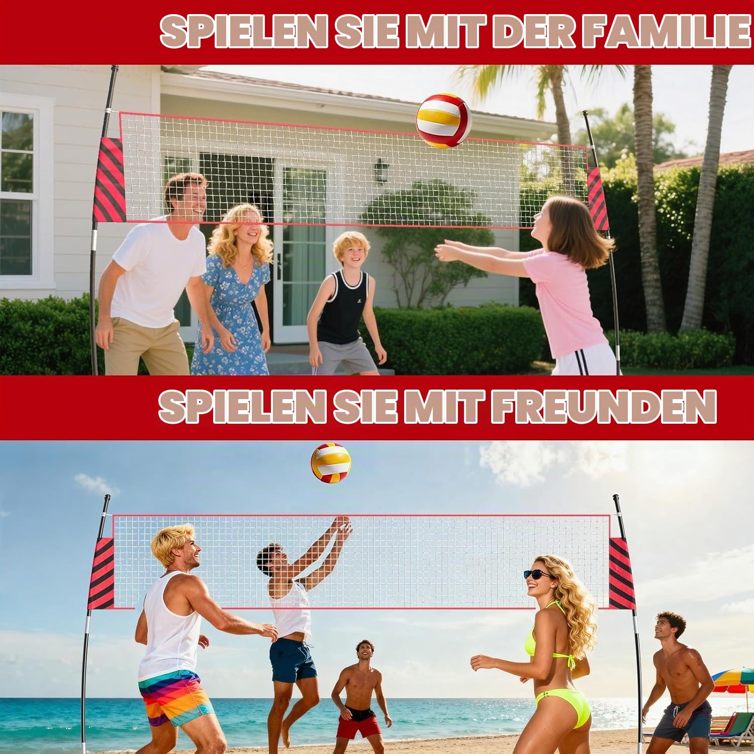 Volleyballnetz 305x93x217cm höhenverstellbar drinnen draußen